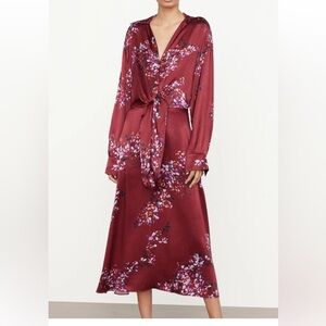 100% Silk Vince Burgundy Floral Dress